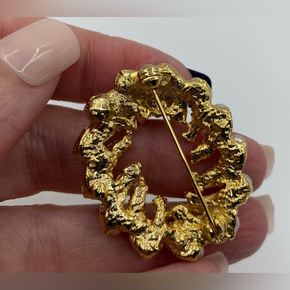 Perlas De Mallorca Gold Tone Faux Pearl Rhinestone Pin Brooch Vintage - Picture 5 of 7